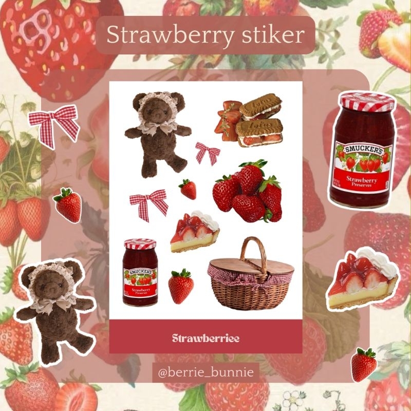 

[berrie_bunnie] stiker coquette| A6 strawberry stiker finishing doff, cocok untuk dekorasi, jurnaling, dll