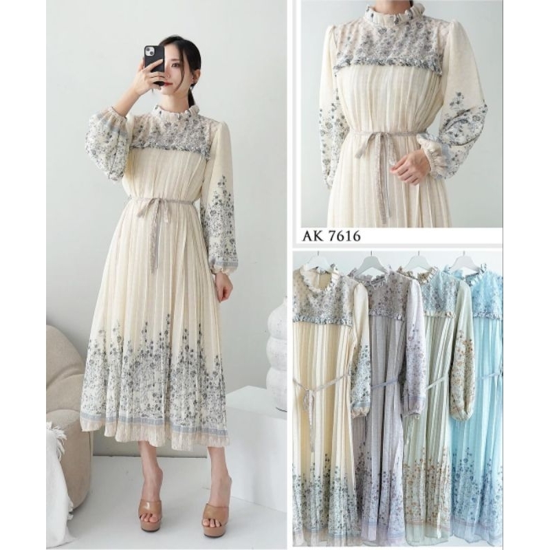 Tunik plisket premium motif bunga kombinasi tile tunik terbaru motif bunga adem dan nyaman dipakai