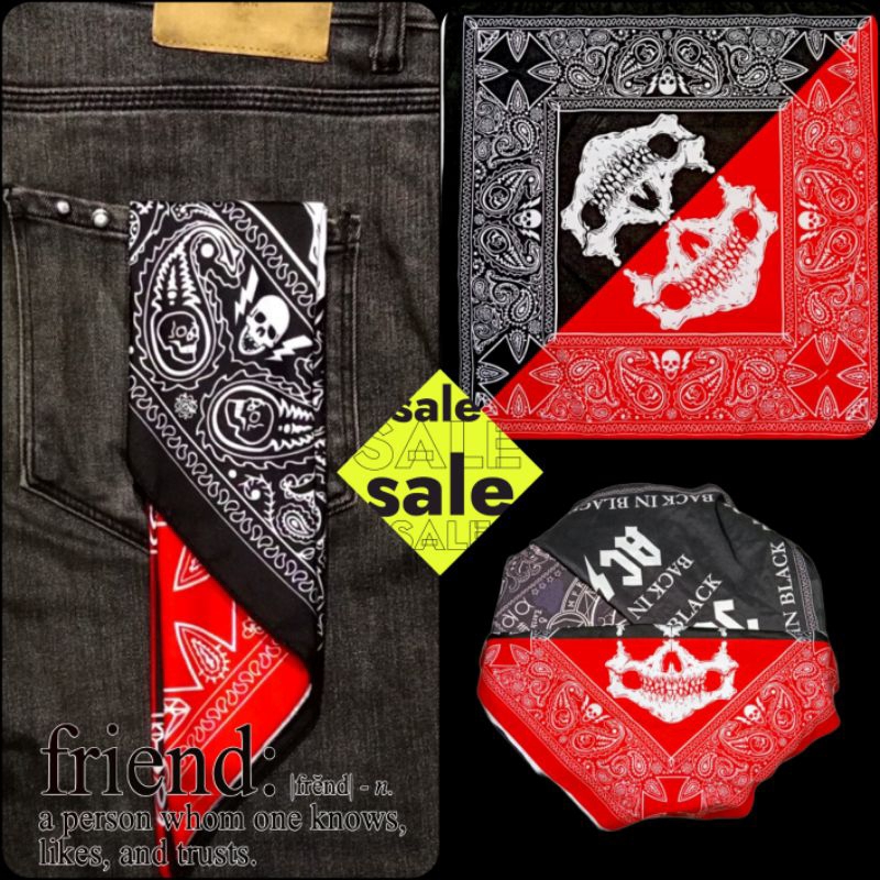 LP - Bandana Scarf Slayer Bando Motif Batik hitam-putih Gelang Motif HipHop Skate Punk Katalog