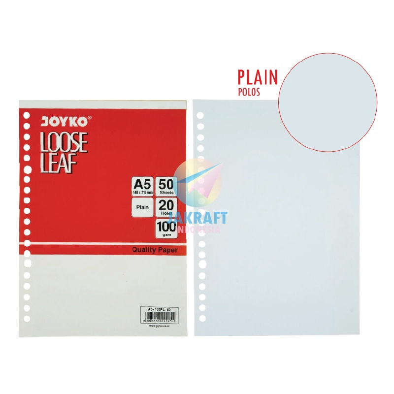 

GEBYAR PROMO 5 Pcs Kertas Binder File Note Loose Leaf JOYKO A5 Putih Polos Plain 2 Lubang Ring Tebal 1 Gsm