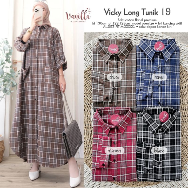 LONG TUNIK JUMBO LD 130 TUNIK FLANEL JUMBO ATASAN WANITA KANCING DEPAN FULL BAWAH VICKY TUNIC