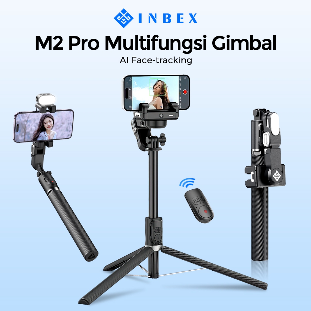 INBEX M1/M2 Gimbal Stabilizer Handphone AI Face Tracking No need APP 153cm Tongsis tripod multifunct