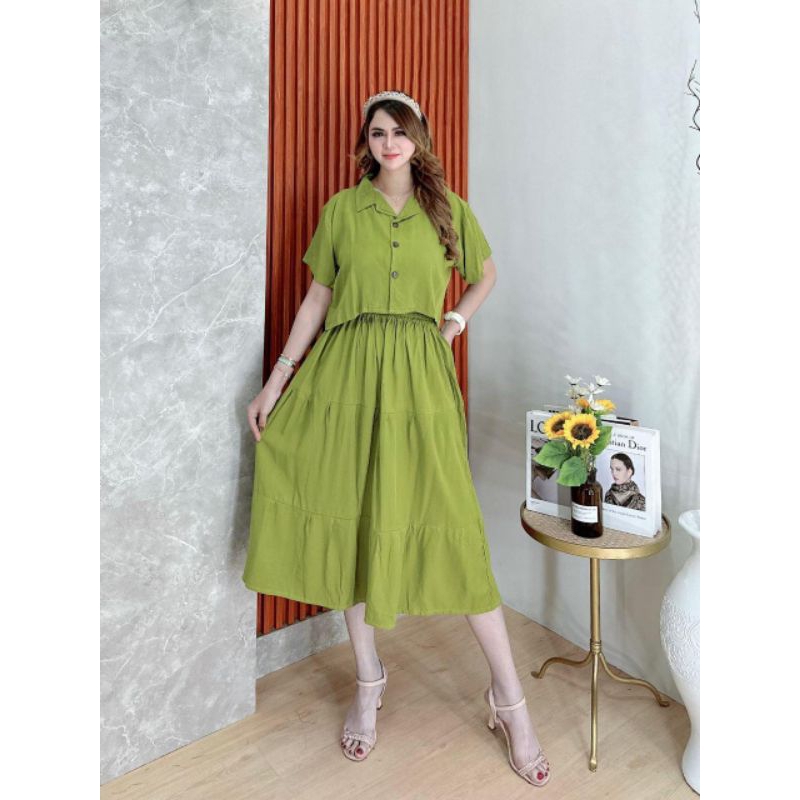 SETCROP ROK KOREAN STYLE ATAS CROP ROK PINGGANG KARET