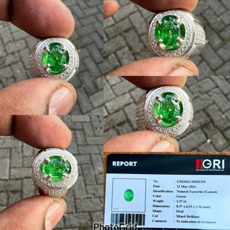 Cincin Tsavorite Garnet Ring perak batu green garnet natural Tsavorite Garnet Memo GRI CT 1.57 Dim 8