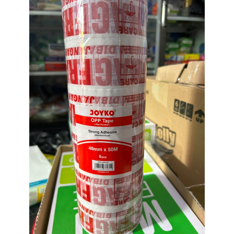 

Lakban Fragile Merah/Putih joyko 48 mmx50 M harga 1 pack isi 6