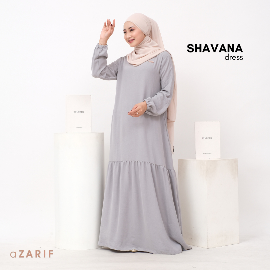 Shavana Dress Sky Blue Gamis Polos Lengan Panjang Premium