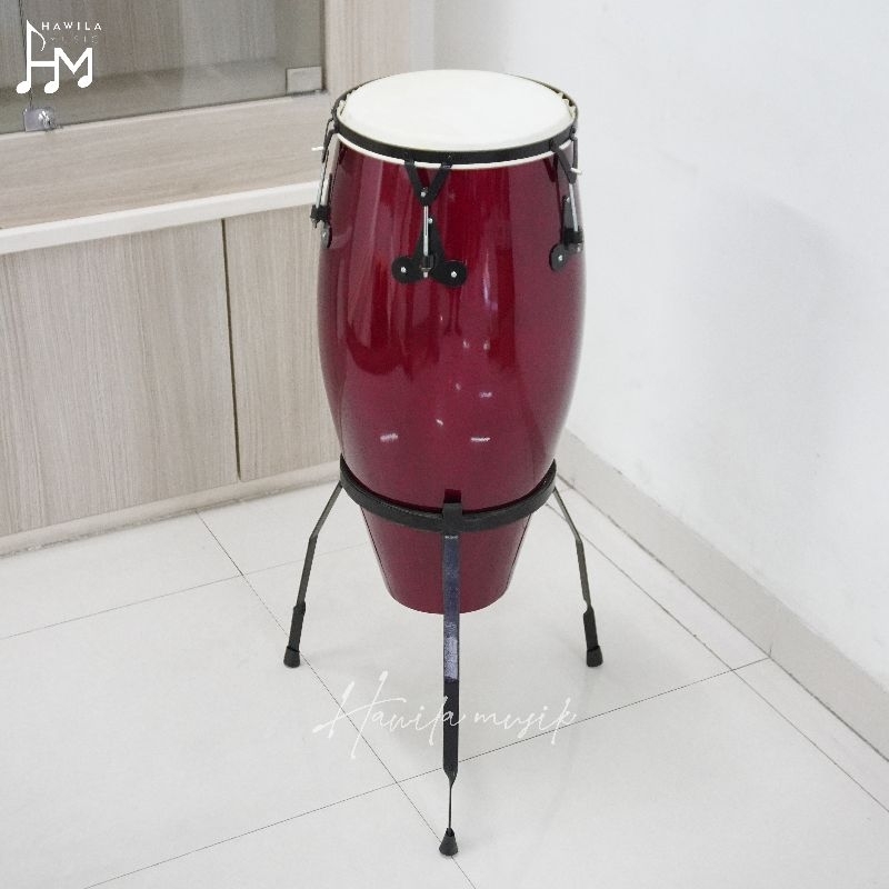 Single Bongo Besar Satu Tabuh Rototom BLACK + Stand Tradisional