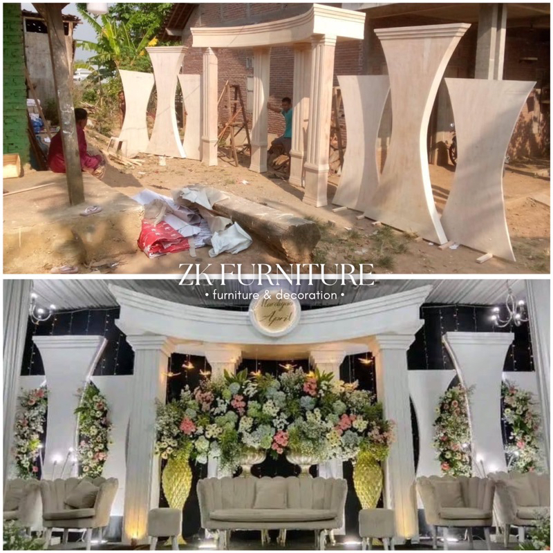 backdrop pernikahan triplek / pelaminan backdrop triplek terbaru / backdrop kekinian mewah / dekoras