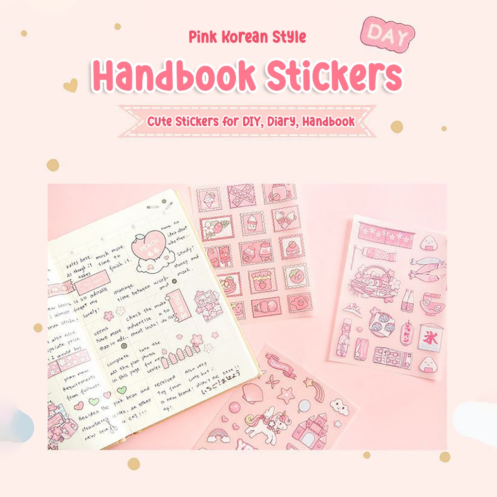 

4 Lembar/SET Stiker PET pink strawberry motif untuk dekorasi handbook Aesthetic kartun lucu Cute diary journal sticker Untuk tumbler laptop hp buku kotak pensil Design scrapbook DIY Daily planner