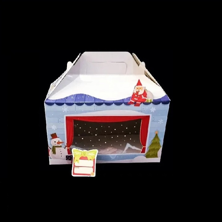 

(3 Pcs) Box Tenteng Cake Roti Kotak Hampers Kado Natal Dus Hadiah Snowman Packaging 12x24x14 Cm