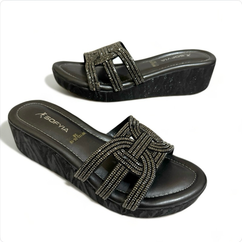 SOFIYA WEDGES GLITTER WANITA WEDGES PESTA TINGGI 5cm