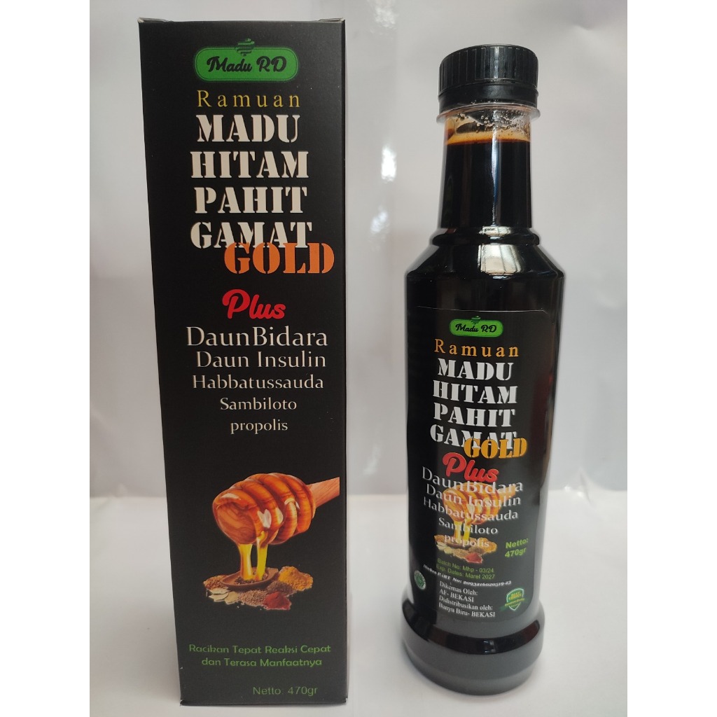 MADU RAMUAN HITAM PAHIT GAMAT GOLD ( MADU RD ) PLUS BIDARA INSULIN PROPOLIS SAMBILOTO 470 GRAM
