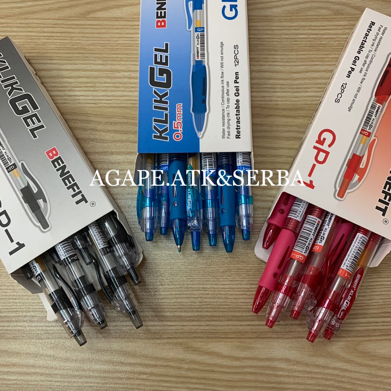 

[1 PCS] PULPEN / BOLPEN / BOLPOINT KLIK GEL BENEFIT 0.5mm HITAM BIRU MERAH