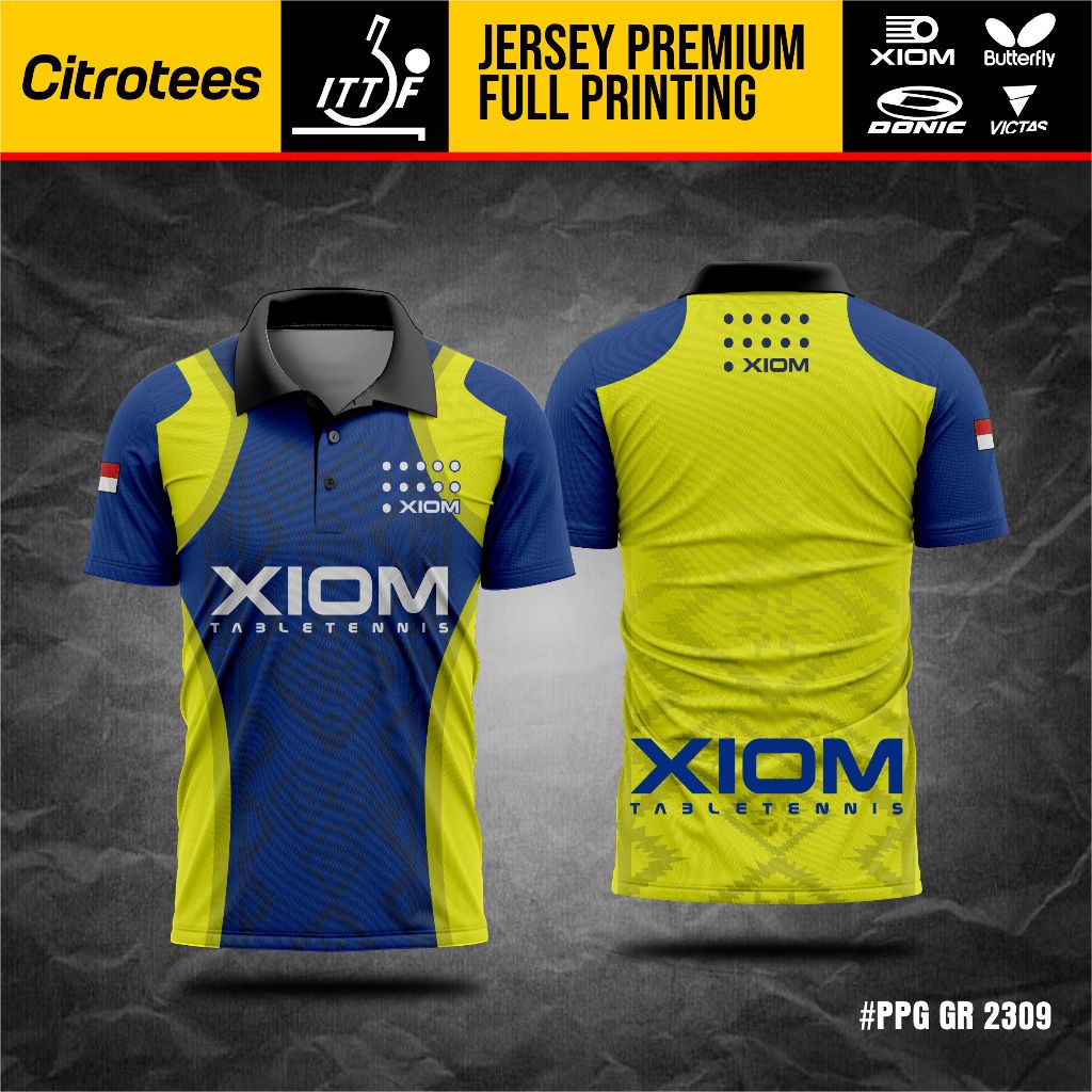 JERSEY TENIS MEJA LOGO XIOM PREMIUM FULL PRINTING | JERSEY PINGPONG ATASAN UNISEX BEBAS CUSTOM GR230