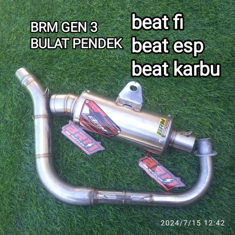Knalpot beat fi beat esp beat carbu BRM BULAT 20CM GEN 3 inlet 38mm leher samlong kobra road race gr
