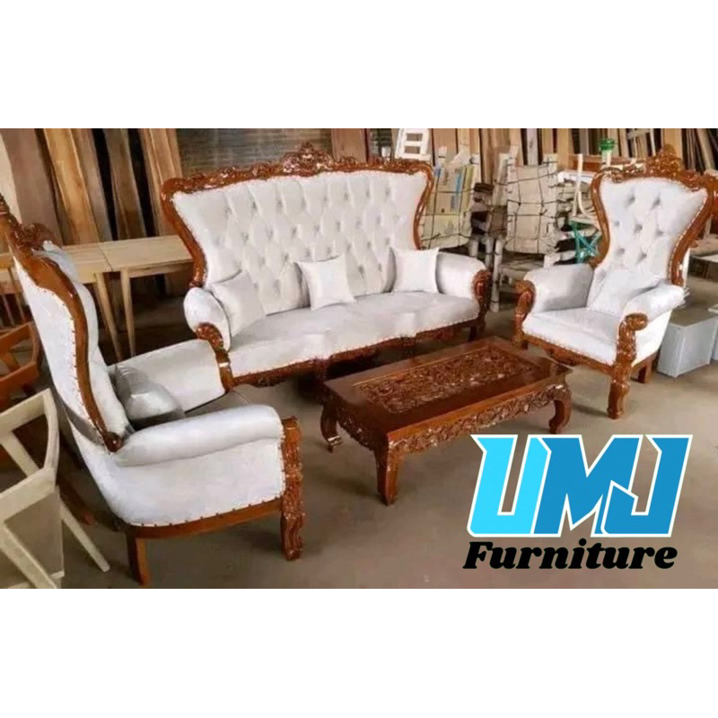 SET KURSI TAMU SYAHRINI TINGGI SANDARAN 150cm SET KURSI 211+1 MEJA KETAPANG UKIR JATI