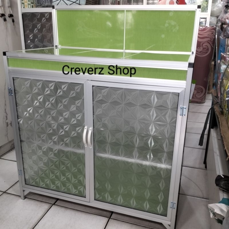 Meja kompor 2 tungku kramik / rak piring