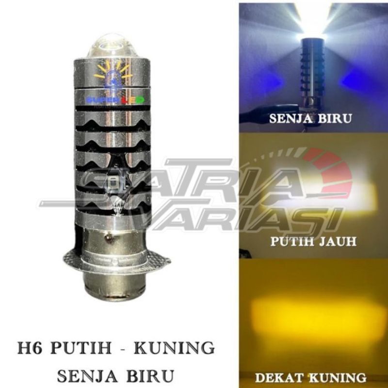 LAMPU LED LASER H6 12WATT AC DC PUTIH KUNING JAUH DEKAT PLUS SENJA BIRU LAMPU LED H6 LASER SUPER TER