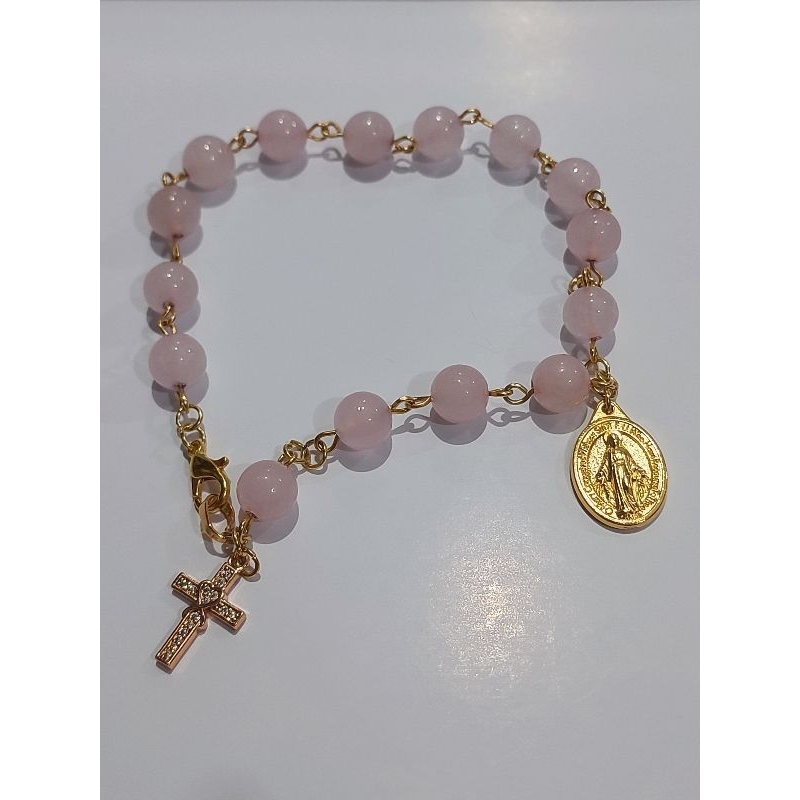 Rose Quartz Rosario (mini) Pink Gold Gelang Rosario Custom