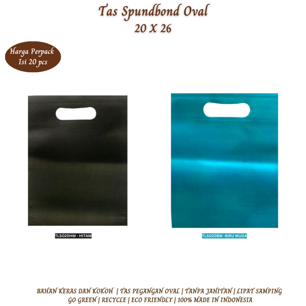 

Tas Spunbond Size 20x26x8 Cm Goodie Bag Oval Kantong Belanja (Isi 20 Pcs-Tlso20)