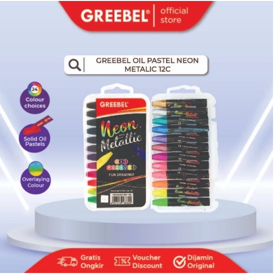 

TERBAIK Crayon oil pastel GREEBEL 12 warna Neon Metallic