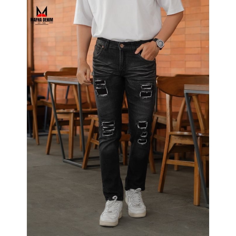 Celana Jeans Pria Panjang Dewasa Slimfit Ripped Distro - Celana Denim Pria Biker
