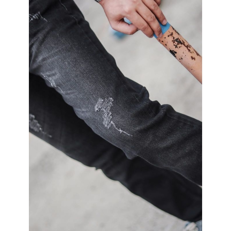 BLACK WASH CAKAR RIPPED CLOTHING BLACK JAZZ CLOTHING CELANA JEANS PRIA DENIM SOFT AUTENTIC RIPPED