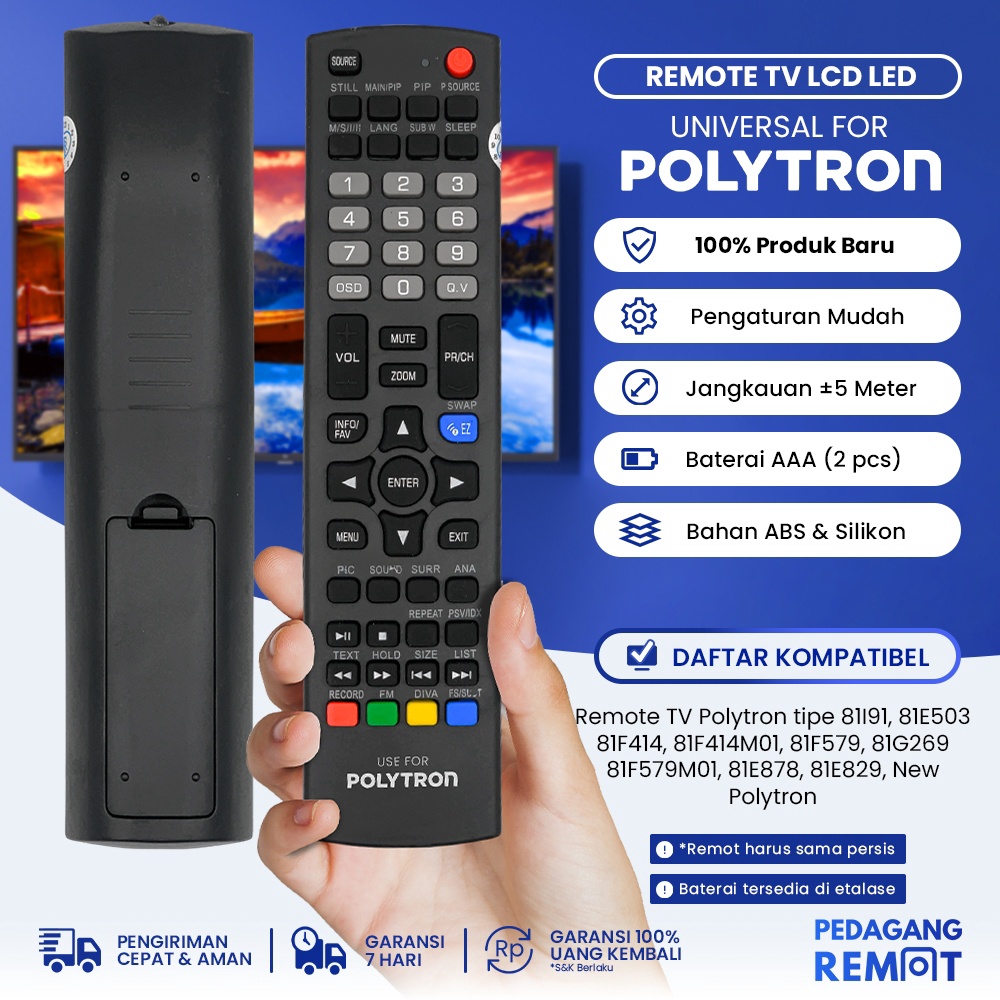 SPESIAL Remot Remote TV Polytron Cinemax LCD LED 81l191 PLD 24T8511 Grade Original