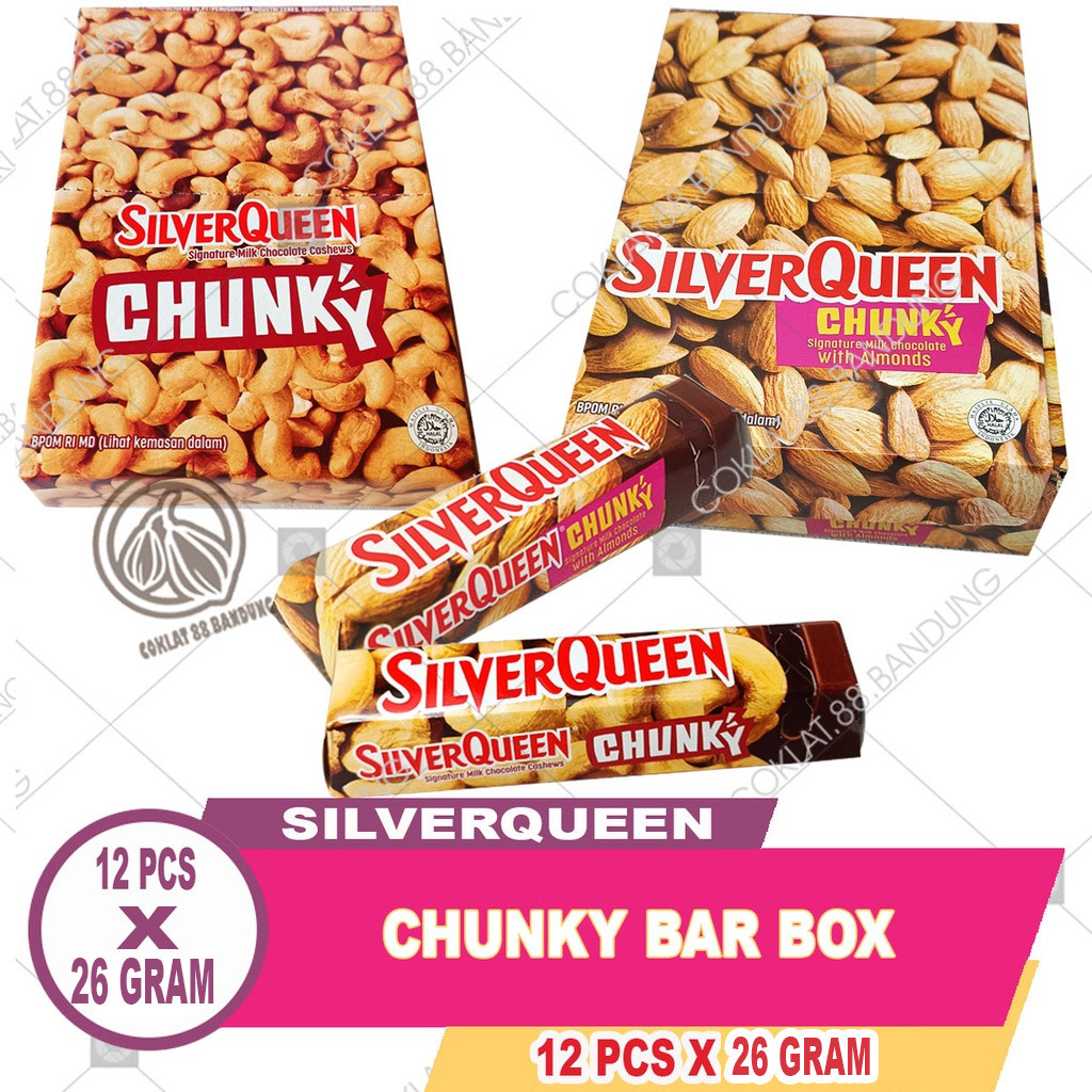 

SILVERQUEEN CHUNKY BAR 1 BOX 12 PCS X 30GR, COKLAT SILVER QUEEN CHUNKY BAR TOPLES JAR ALMOND CASHEW