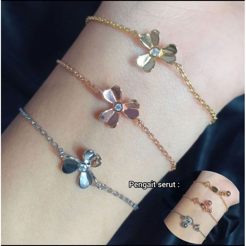 Xuping88 Gelang Serut Bunga Citra Wanita Imitasi Titanium Bronze Full MataTanam Cubic Zircon