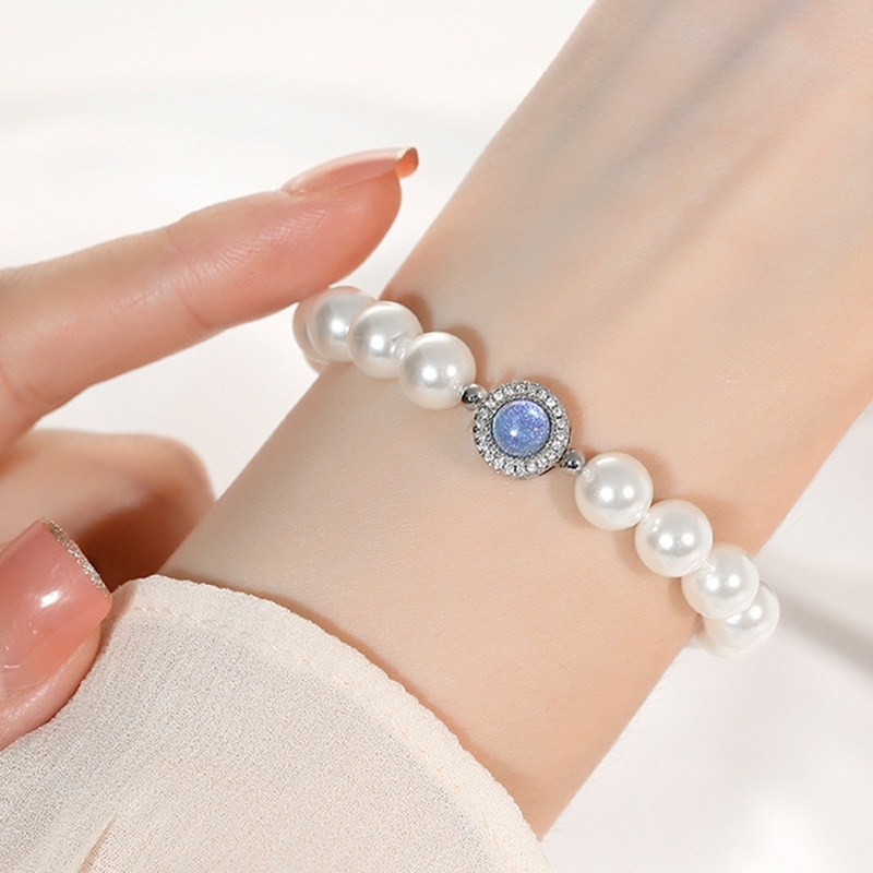 Gelang Tangan Wanita Aquamarine Mutiara Putih Manik-manik Sapphire Blue