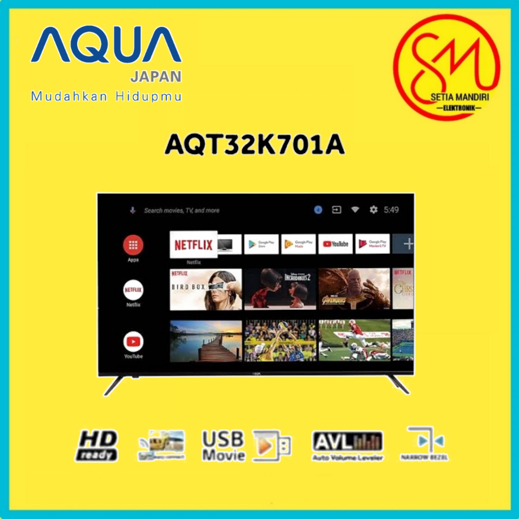 AQUA AQT32K701A Smart Android TV LED 32 Inch Digital DVB-T2 Bluetooth Google Assistant