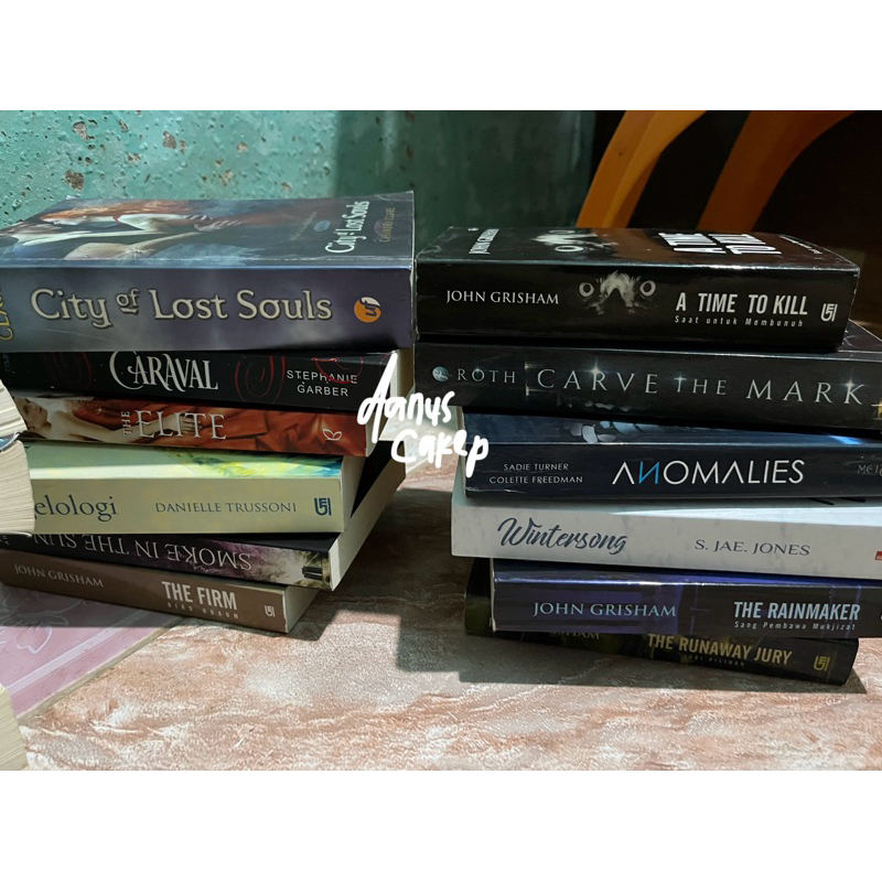NOVEL PRELOVED ORIGINAL caraval, the elite, angelologi, smoke in the sun, the firm, city of lost sou