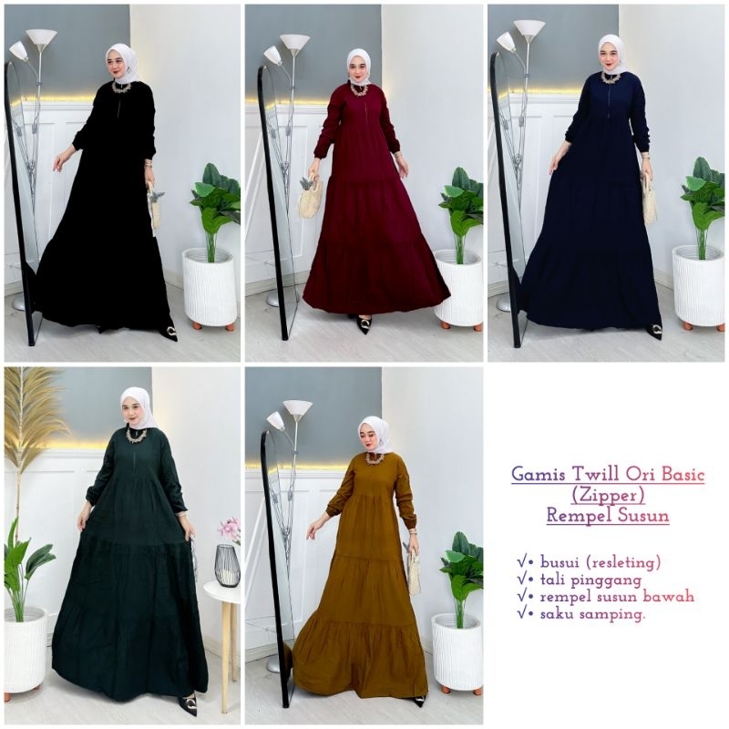 Gamis Twill Ori || Polos Basic || Susun Rempel (Zipper) || by Alena Batik