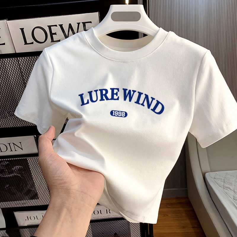 XiaozhaiNv Baju Ketat Wanita Baju Crop Wanita Baju Pendek Wanita Crop Top | Lure Wind Letter print T