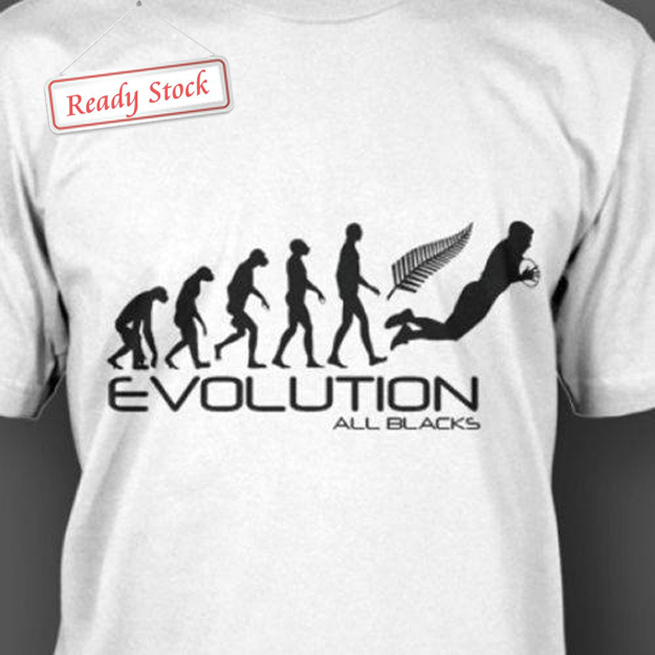 Kaos New Zealand Rugby Evolution Tshirt Bahan 100% Cotton White | Tangan Pendek & Tangan Panjang | S