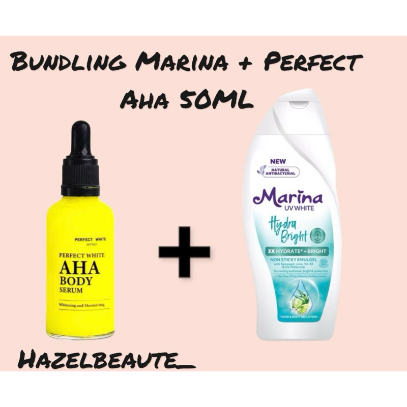 PAKET BUNDLING MARINA BODY LOTION HYDRA BRIGHT 185 & PERFECT AHA BODY SERUM 50ML