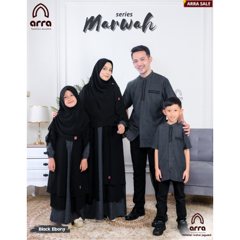 Arra Mall Baju Gamis Couple Pasangan Keluarga Muslim Ayah Ibu Dan Anak Sarimbit Arra Marwah Black Eb