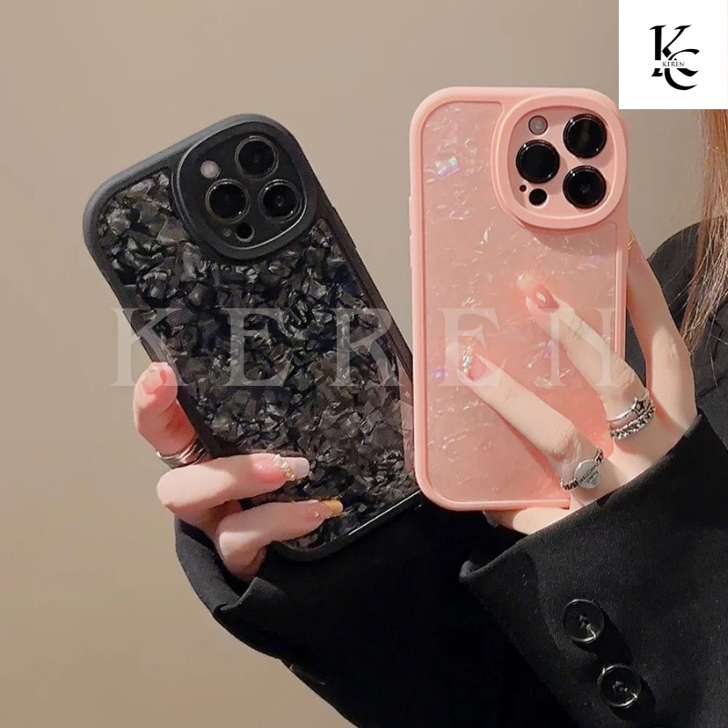 PEARL Black and Pink Pattern Luxury Phone Case Crystal Clear Shell IPHONE 7 8 PLUS XR 11 13 PRO Shel