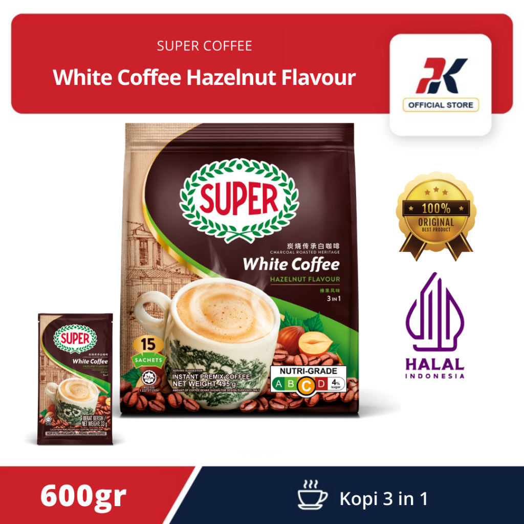 

SUPER white coffee roasted hazelnut Sachet - Kopi SUPER 15 Saset