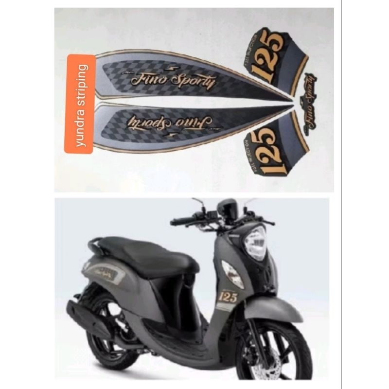 striping stiker lis les decal Polet orian setandar motor Yamaha Fino 125 THN 2023 full set abu hitam