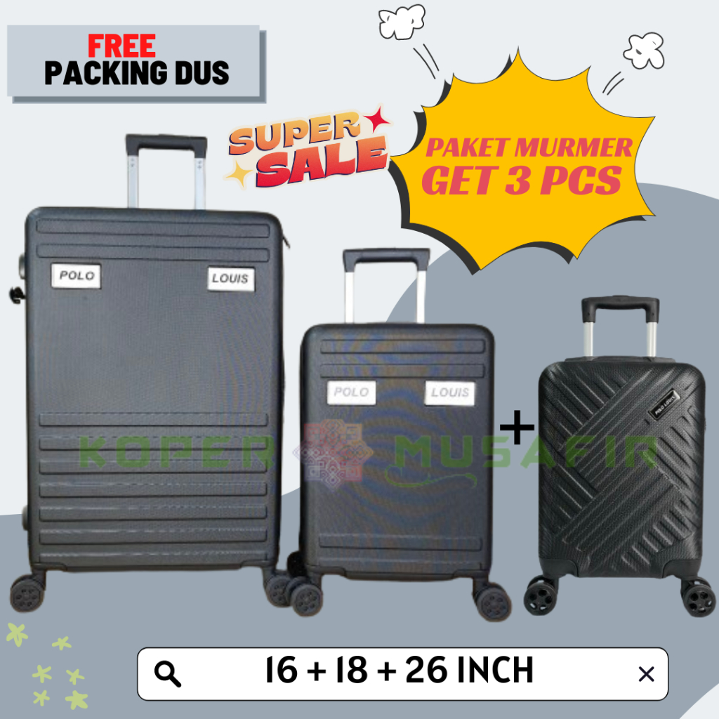 DAPAT 3 KOPER PROMO KOPER SET 18/26 INCH + KOPER 16 INCH RANDOM KOPER BAJU HITAM