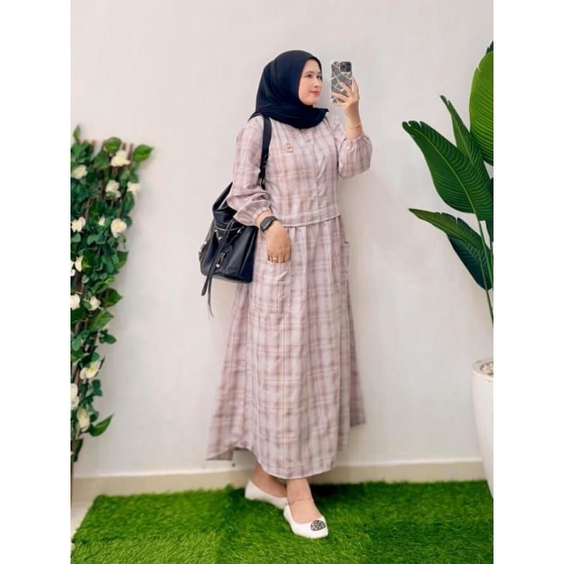 Midi dress kotak kotak//midi haruka