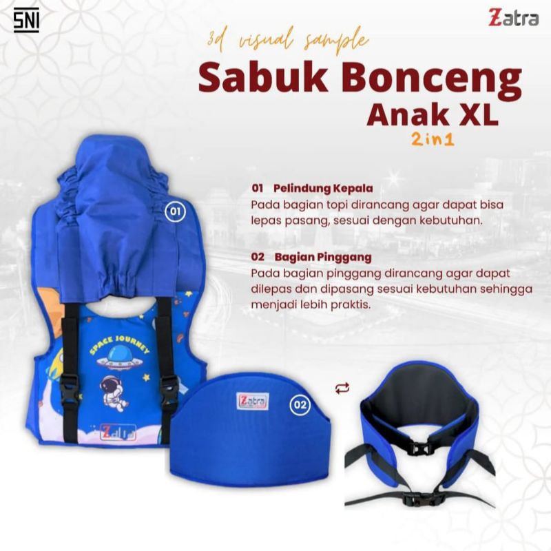 Promo Sabuk Bonceng Anak Zatra Dengan Topi Dan Celana Pengaman Boncengan Gendongan Motor Depan