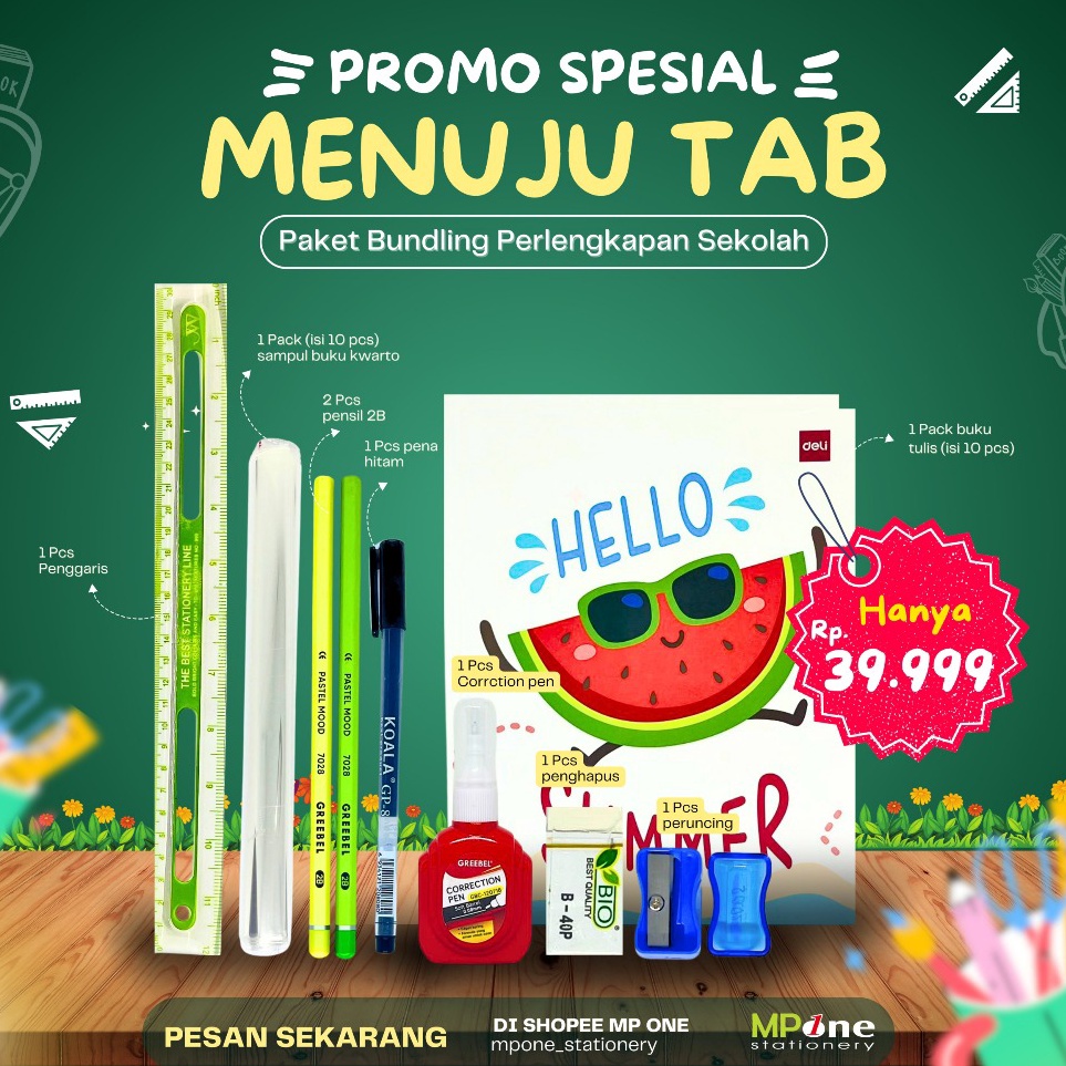 

PROMO HEMAT BUNDLING 1 PAKET ALAT TULIS SEKOLAH LENGKAP Buku Pena Pensil dll Stationery Set School KODE D7X6