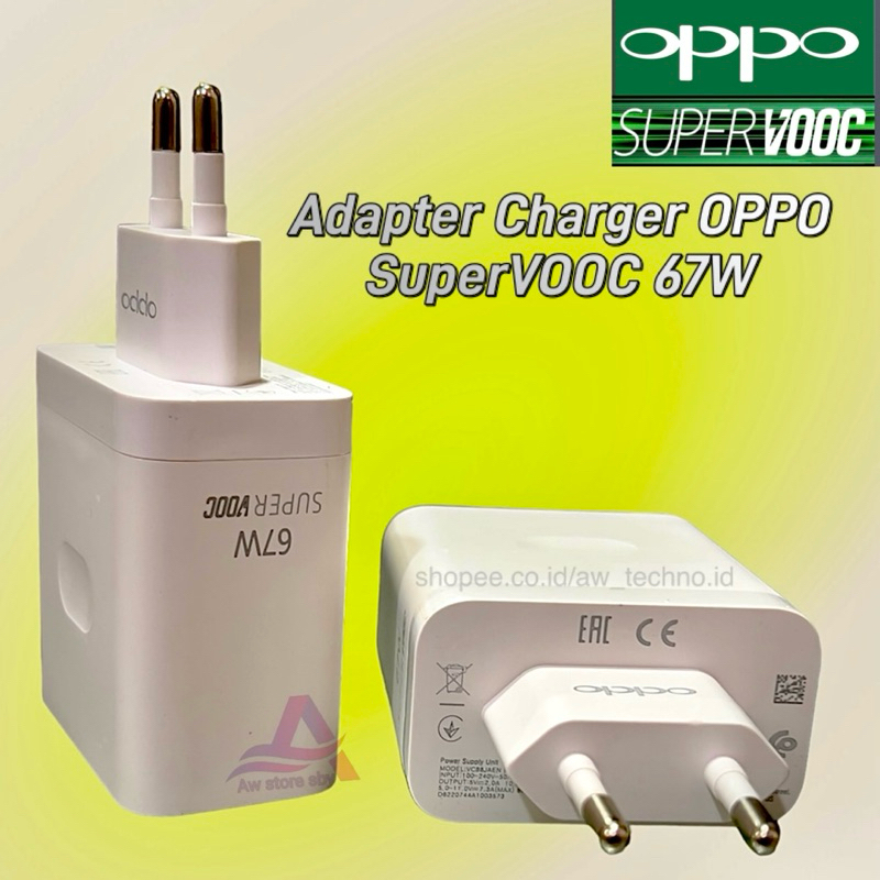 Adaptor Kepala Charger OPPO 67W Super VOOC Fast Charging Reno 4 5 6 7 7Z 8 8T 8Z 10 11 11F A38 A58 A