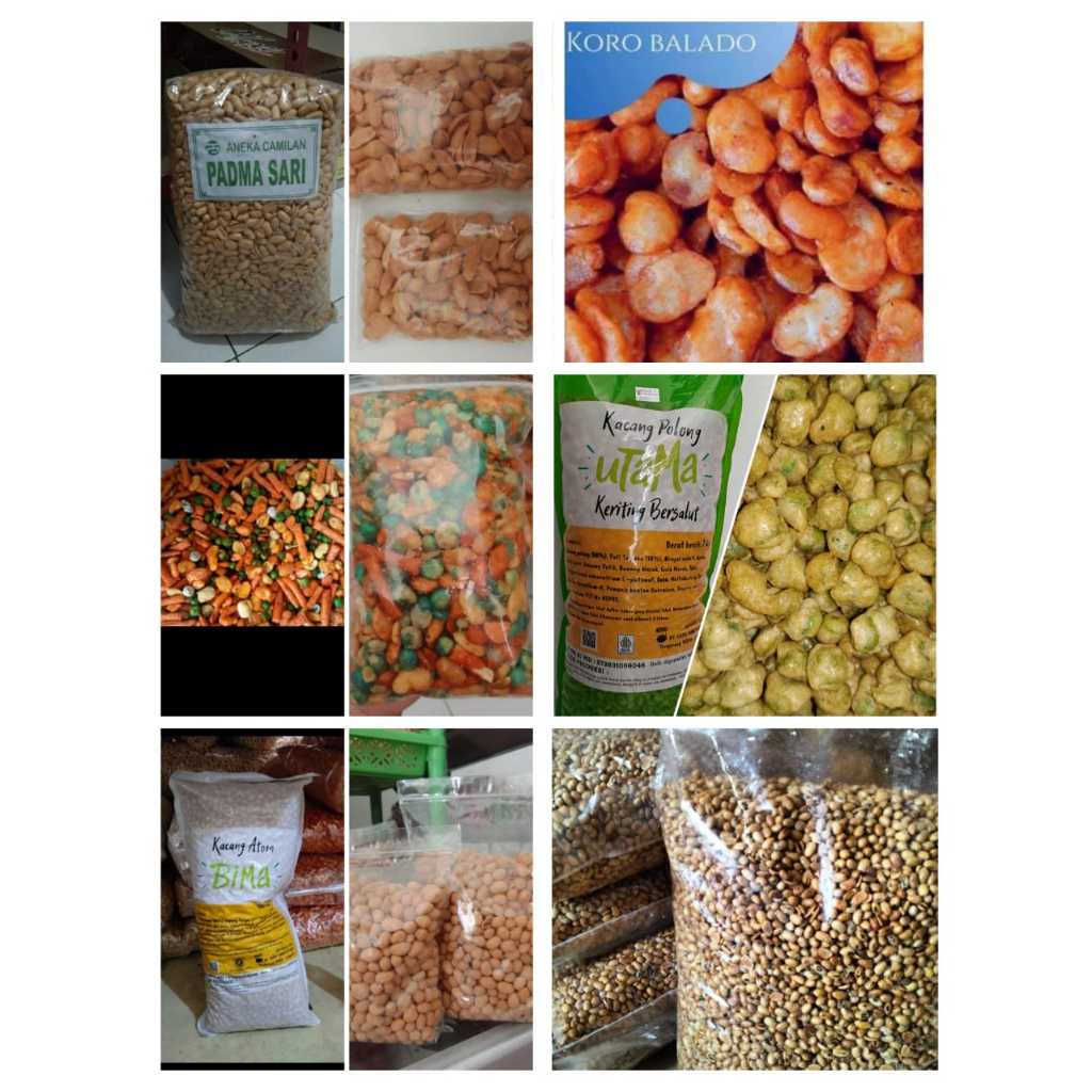 

Aneka Cemilan Kacang Oven/Polong/Koro Pedas/Kedelai/kacang campur/kacang bawang 250gr