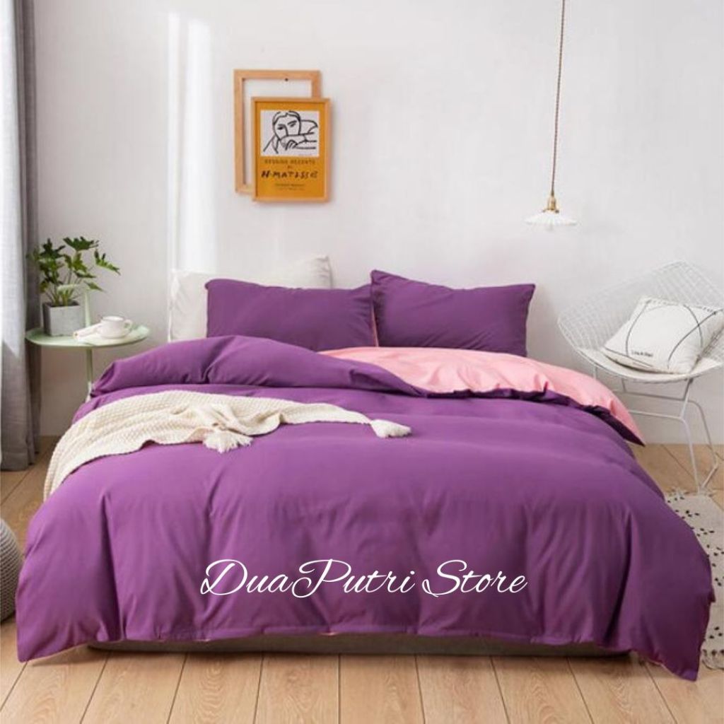 Bedcover Set Sprei Two Tone Korean Style Aesthetic Polosan bisa mix warna