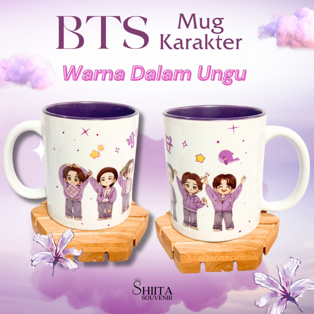 Gelas Karakter BTS Kpop Hampers Mug Bts Custom Mug Warna Dalam Ungu  Lucu Unik Aesthetic