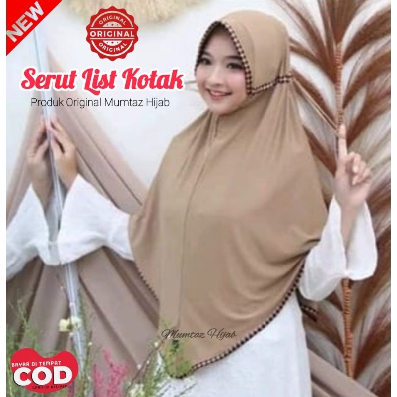 [COD] Termurah -  Jilbab Instan Serut Kotak | Hijab Serut kotak Jersey  premium